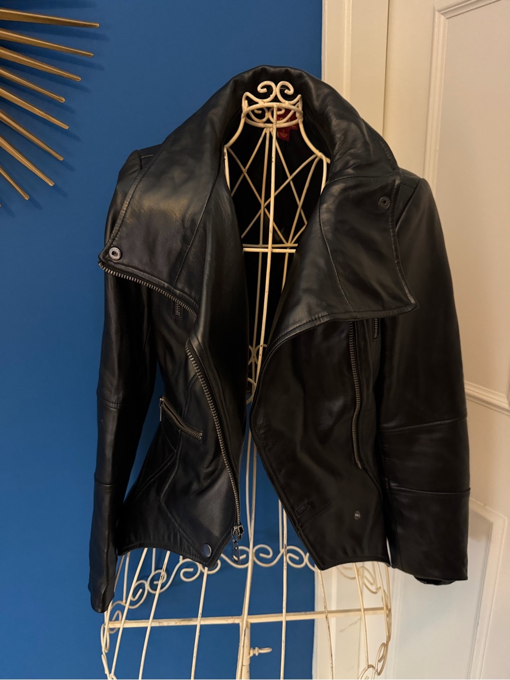 G.I.L.I. Black Asymmetrical Peplum Leather Moto Jacket - Picture 2 of 5